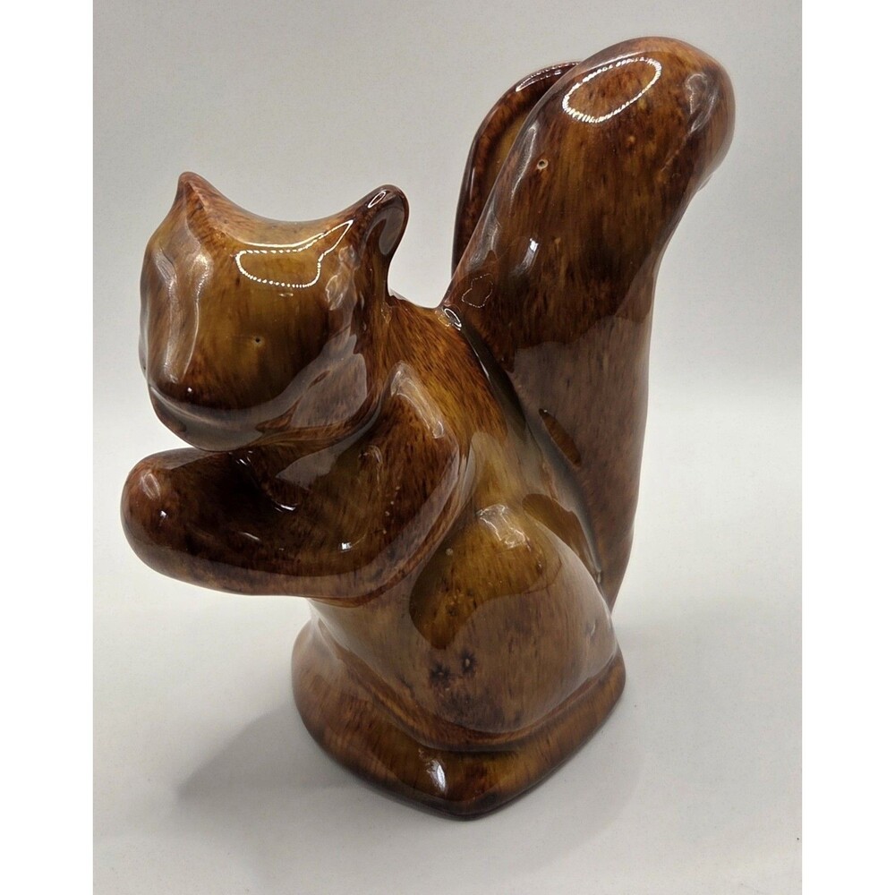 VTG Squirrel Ceramic Planter Drip Glaze Brown Mid Century Kitsch Cottagecore